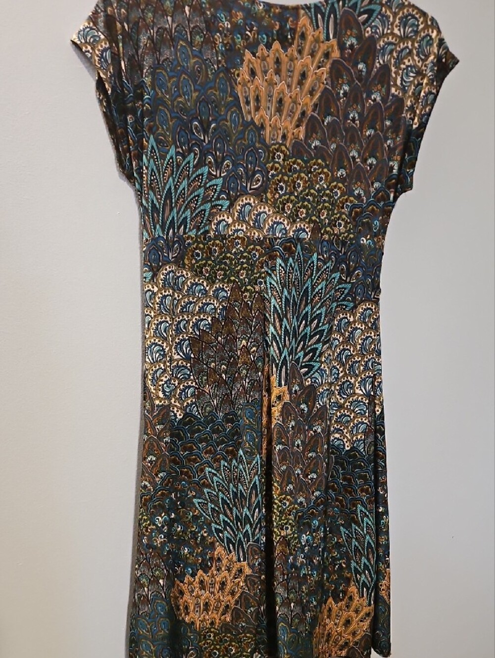 PerSeption Concept Teal, Gold and Black Printed Midi Dress - Picture 5 of 5